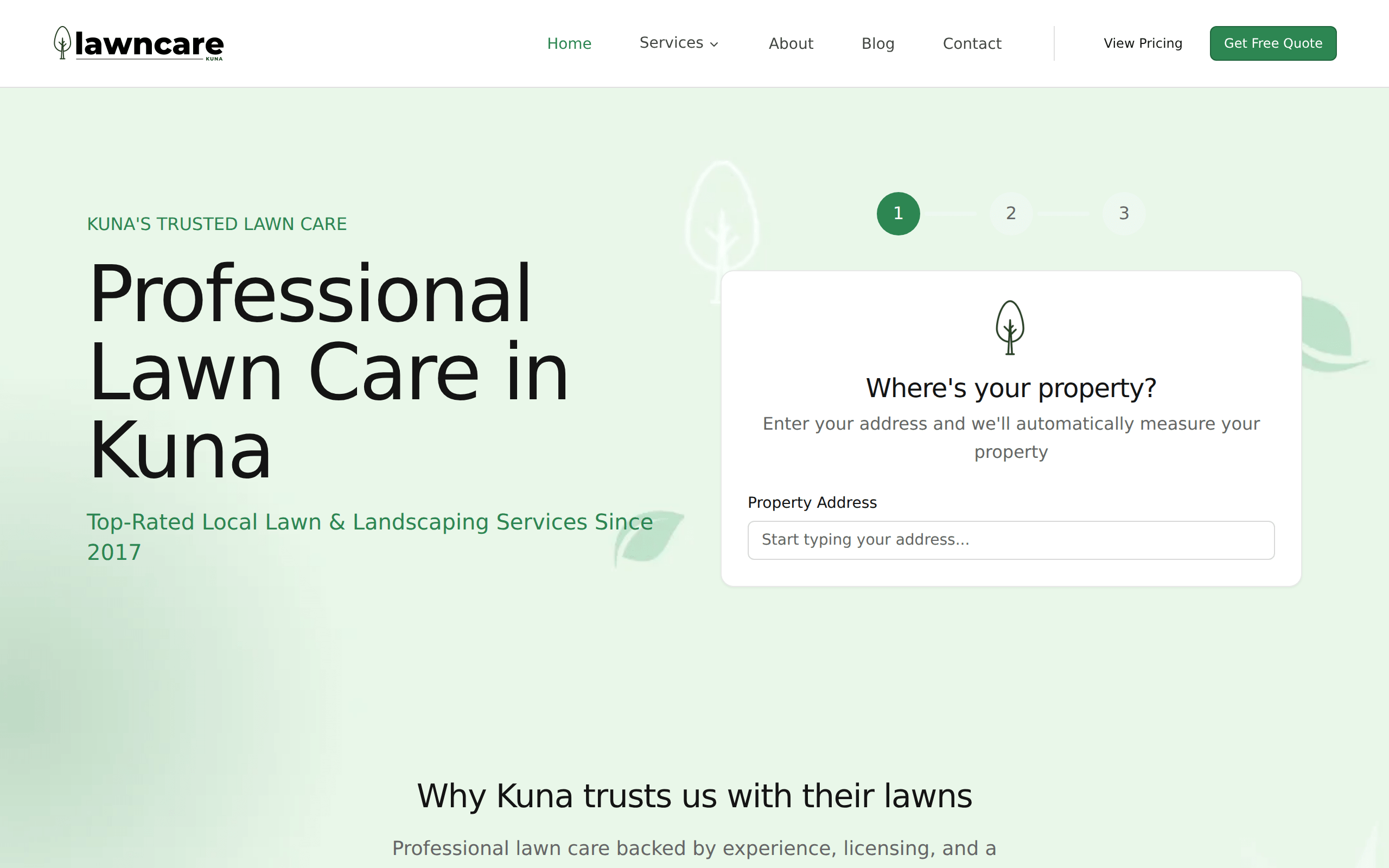 Lawn Care Kuna website homepage