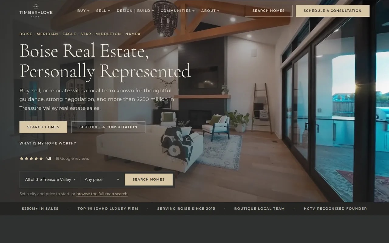 Timber + Love Realty website homepage