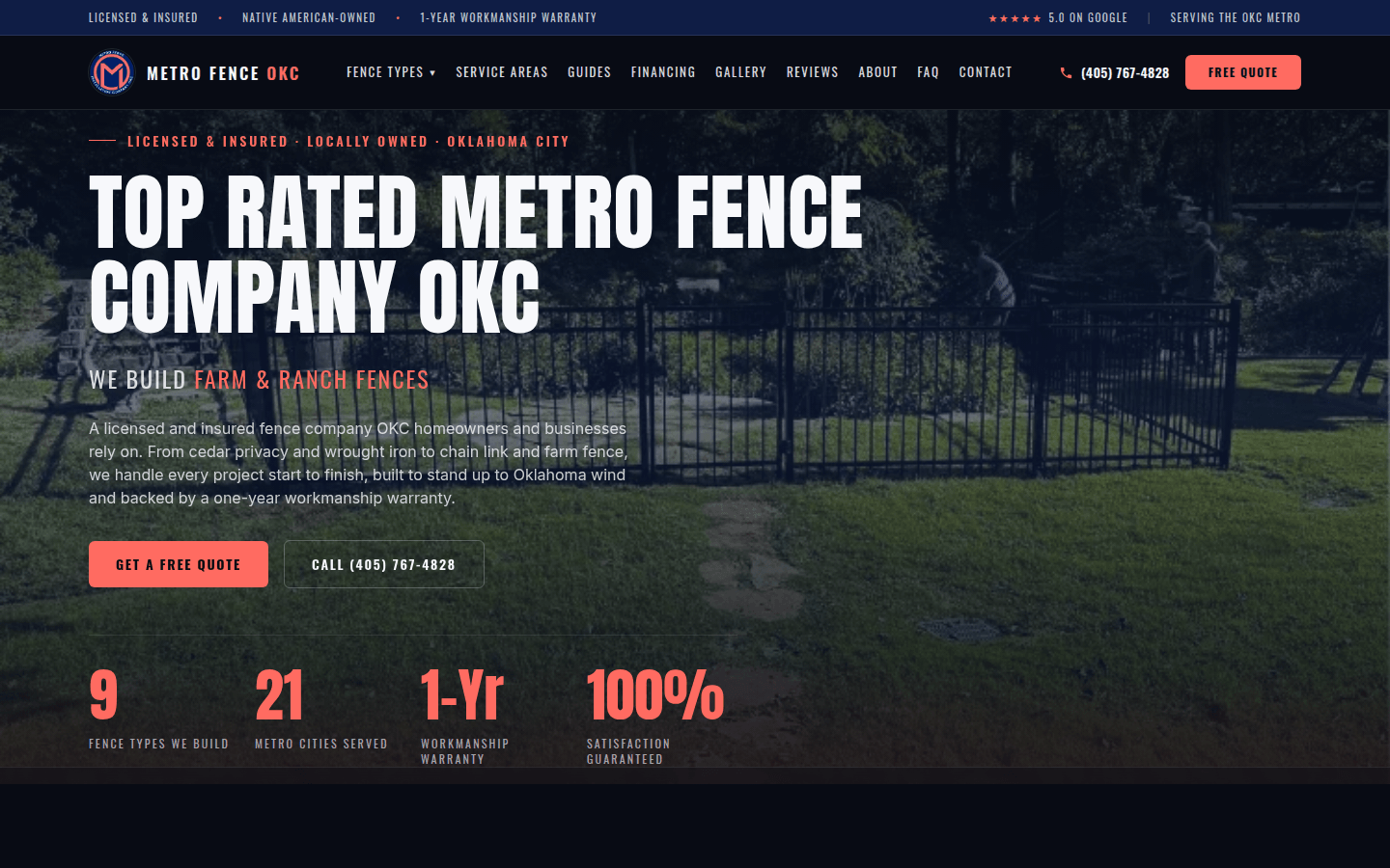Metro Fence OKC website homepage