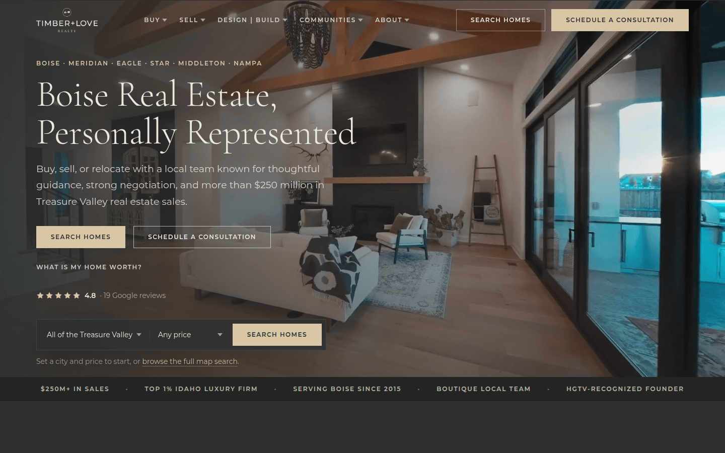 Timber + Love Realty website homepage