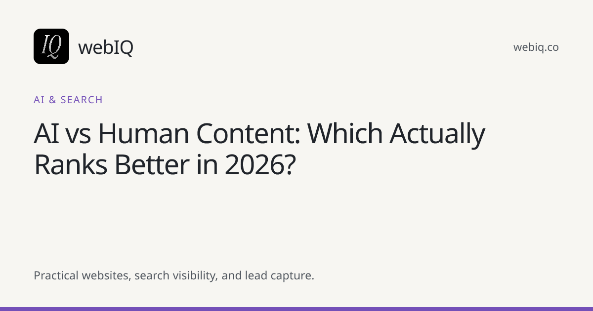 webIQ cover: AI vs Human Content: Which Actually Ranks Better in 2026?