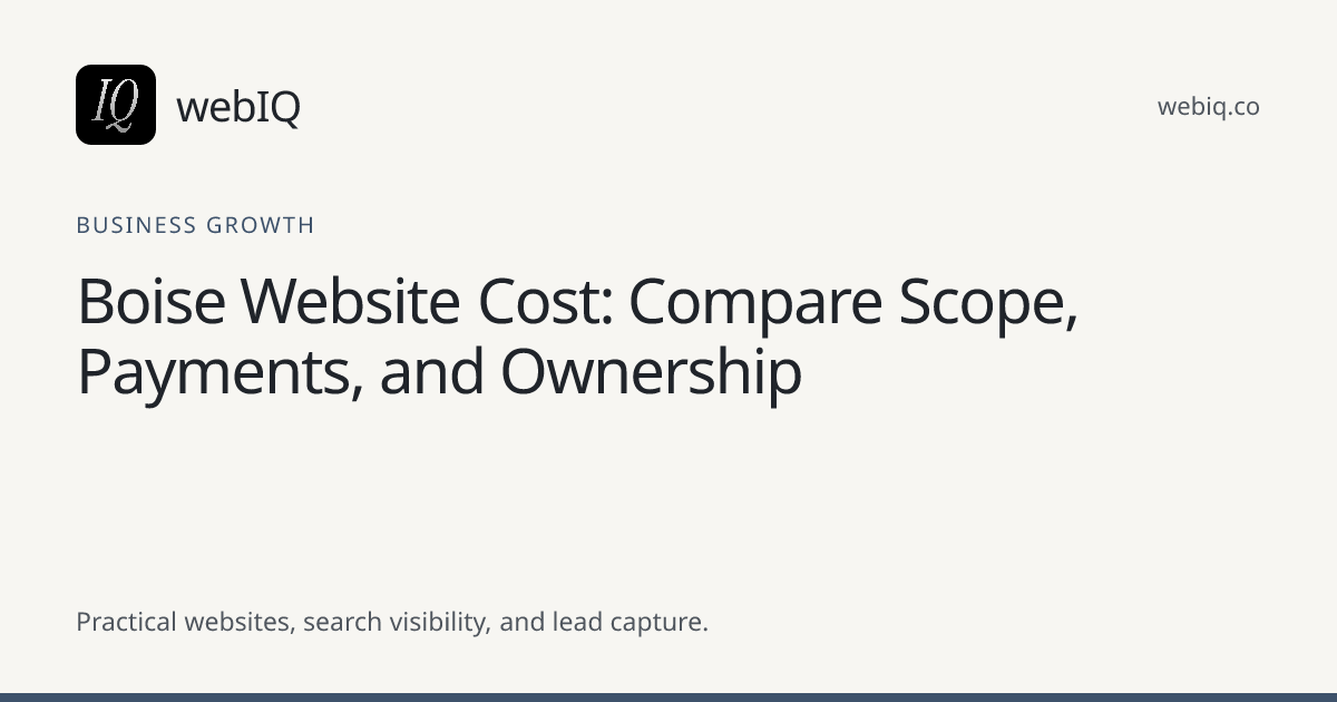 webIQ cover: Boise Website Cost: Compare Scope, Payments, and Ownership