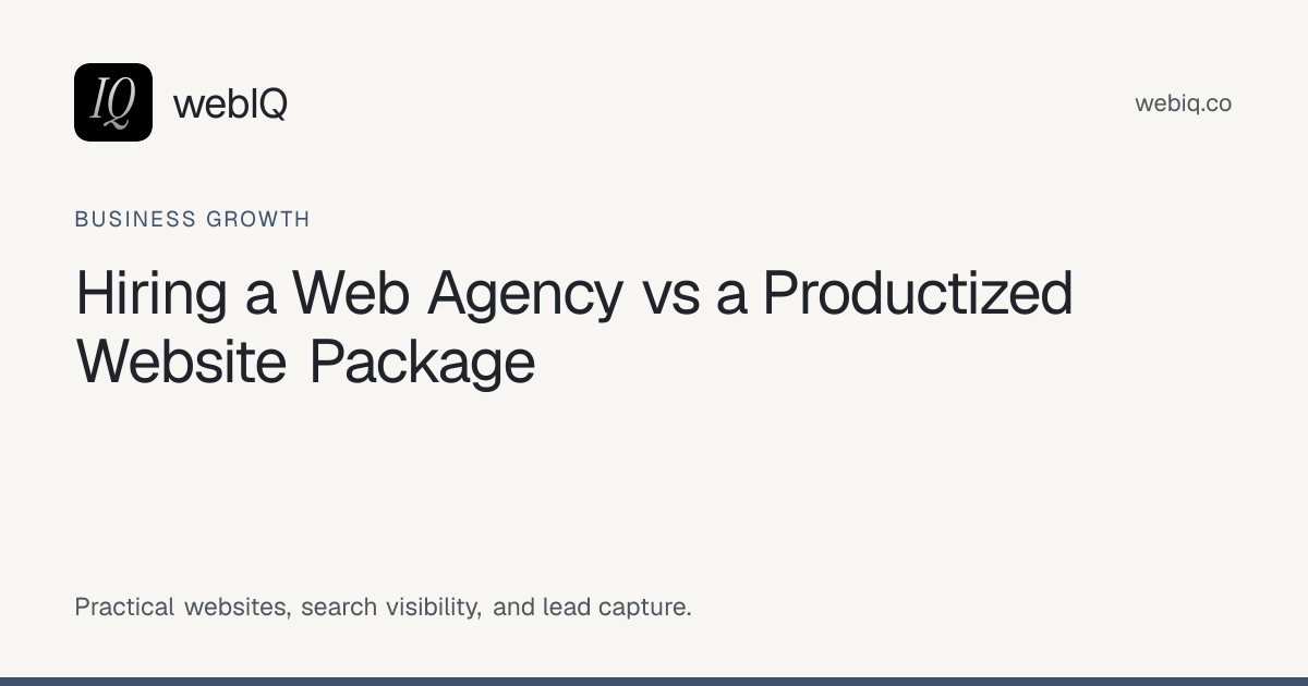 webIQ cover: Hiring a Web Agency vs a Productized Website Package