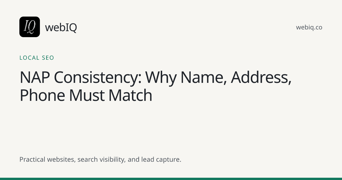 webIQ cover: NAP Consistency: Why Name, Address, Phone Must Match