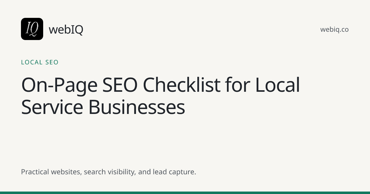 webIQ cover: On-Page SEO Checklist for Local Service Businesses