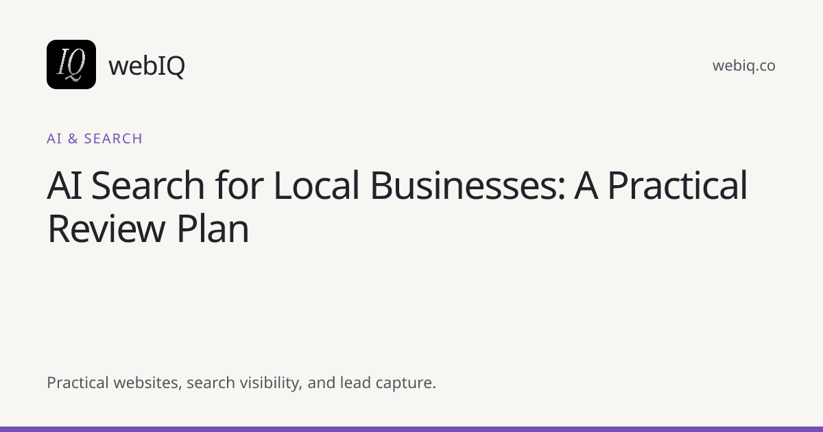 webIQ cover: AI Search for Local Businesses: A Practical Review Plan
