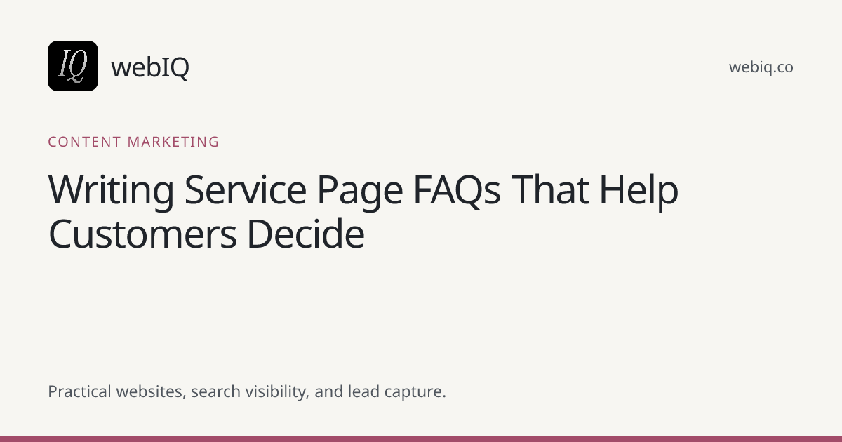 webIQ cover: Writing Service Page FAQs That Help Customers Decide